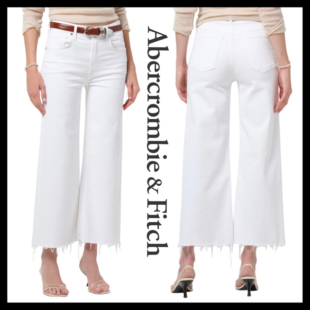 Abercrombie & Fitch Curve Love The Crop Wide Leg Frayed Hem Jeans Size (27) NEW